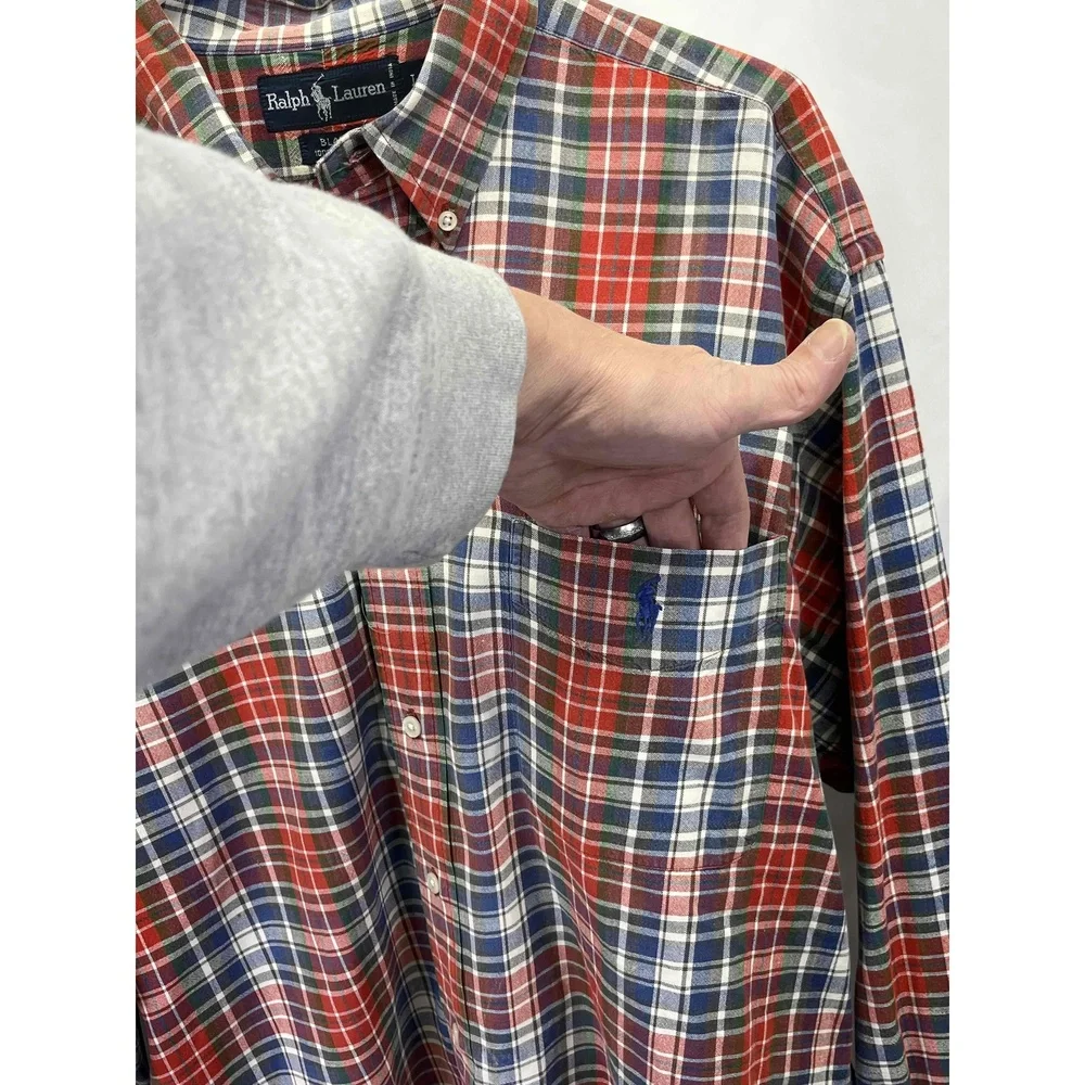 Ralph Lauren Blaire Cotton‎ Multicolor Mens Plaid L/S Button-Up Polo Shirt Large